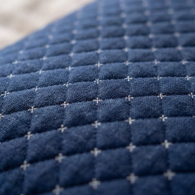 Close-up of a blue quilted fabric surface
